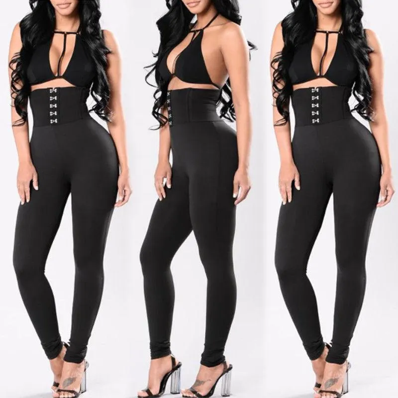 High-Waisted Solid Black Fitness Leggings - Ankle Length Stretchy Pencil Design for Fashion and Function