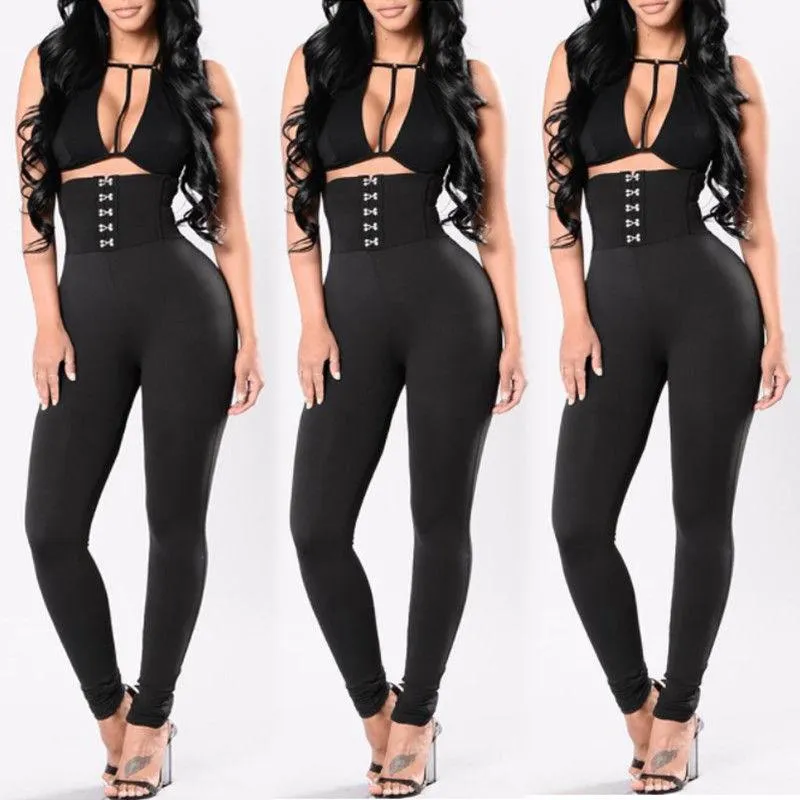 High-Waisted Solid Black Fitness Leggings - Ankle Length Stretchy Pencil Design for Fashion and Function