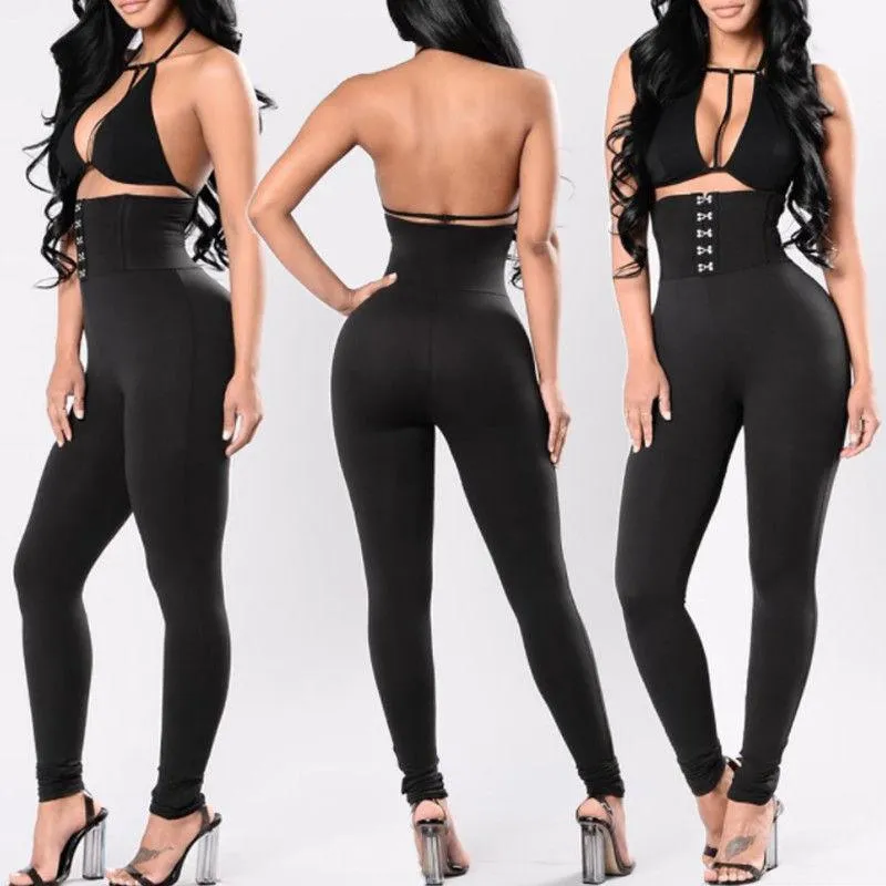 High-Waisted Solid Black Fitness Leggings - Ankle Length Stretchy Pencil Design for Fashion and Function