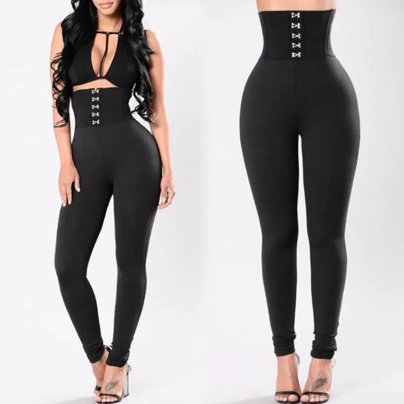 High-Waisted Solid Black Fitness Leggings - Ankle Length Stretchy Pencil Design for Fashion and Function