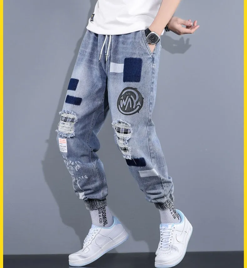 hip-hop ripped patch jeans men