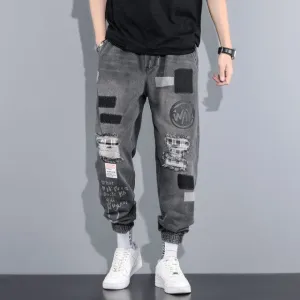 hip-hop ripped patch jeans men