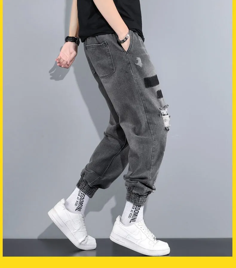 hip-hop ripped patch jeans men