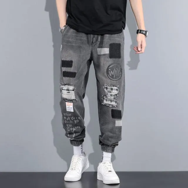 hip-hop ripped patch jeans men