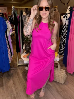Hot Pink Round Hem Maxi Dress