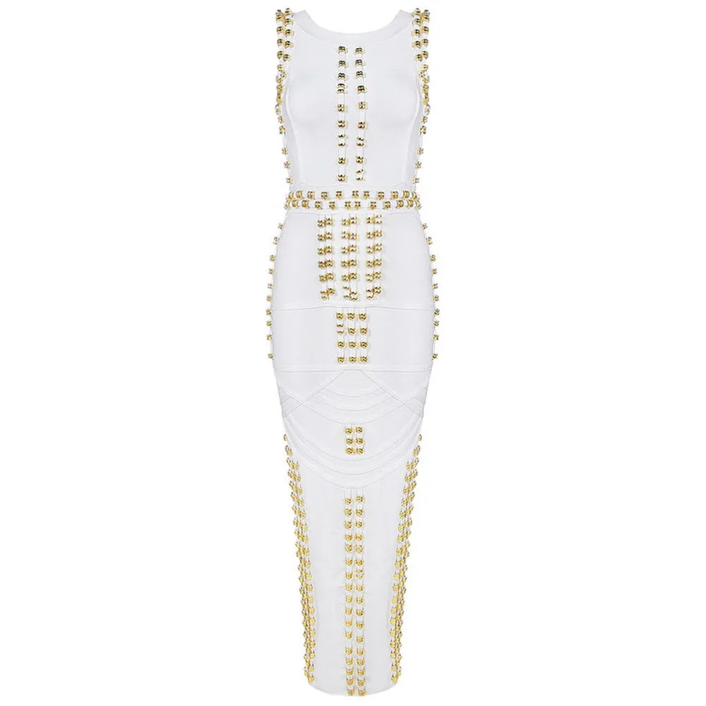 HQBORY Vintage Sleeveless Metal Ring Adorn  Dress