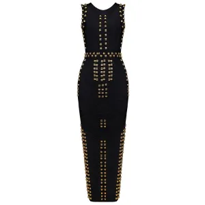 HQBORY Vintage Sleeveless Metal Ring Adorn  Dress