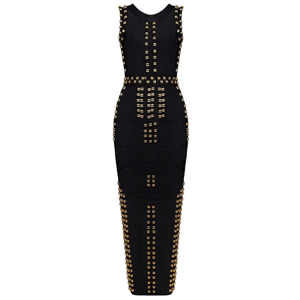 HQBORY Vintage Sleeveless Metal Ring Adorn  Dress