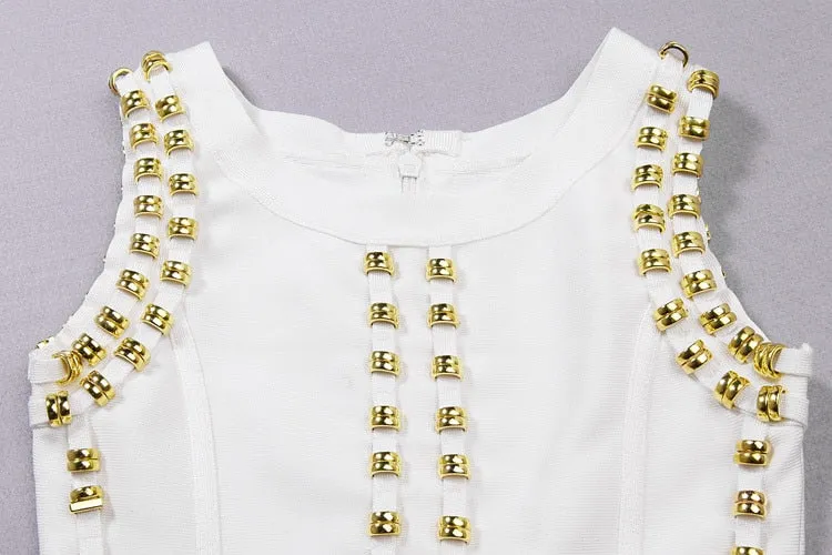 HQBORY Vintage Sleeveless Metal Ring Adorn  Dress