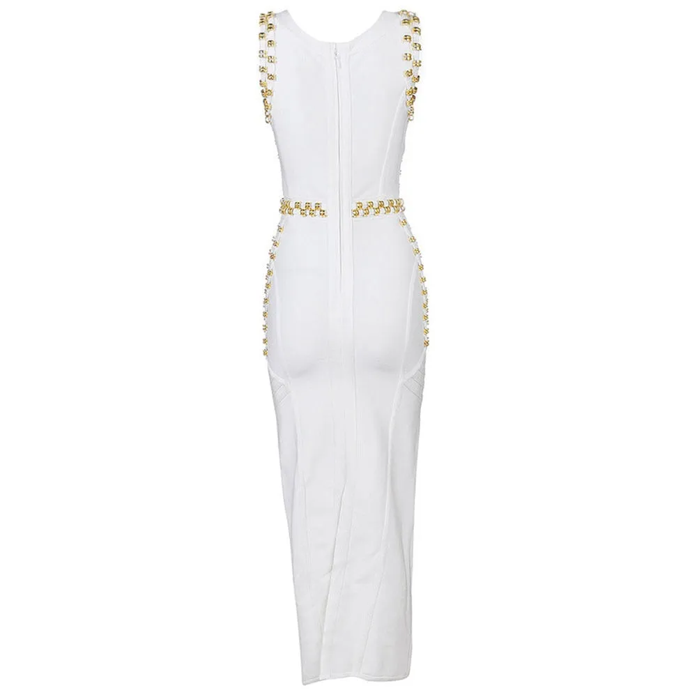 HQBORY Vintage Sleeveless Metal Ring Adorn  Dress
