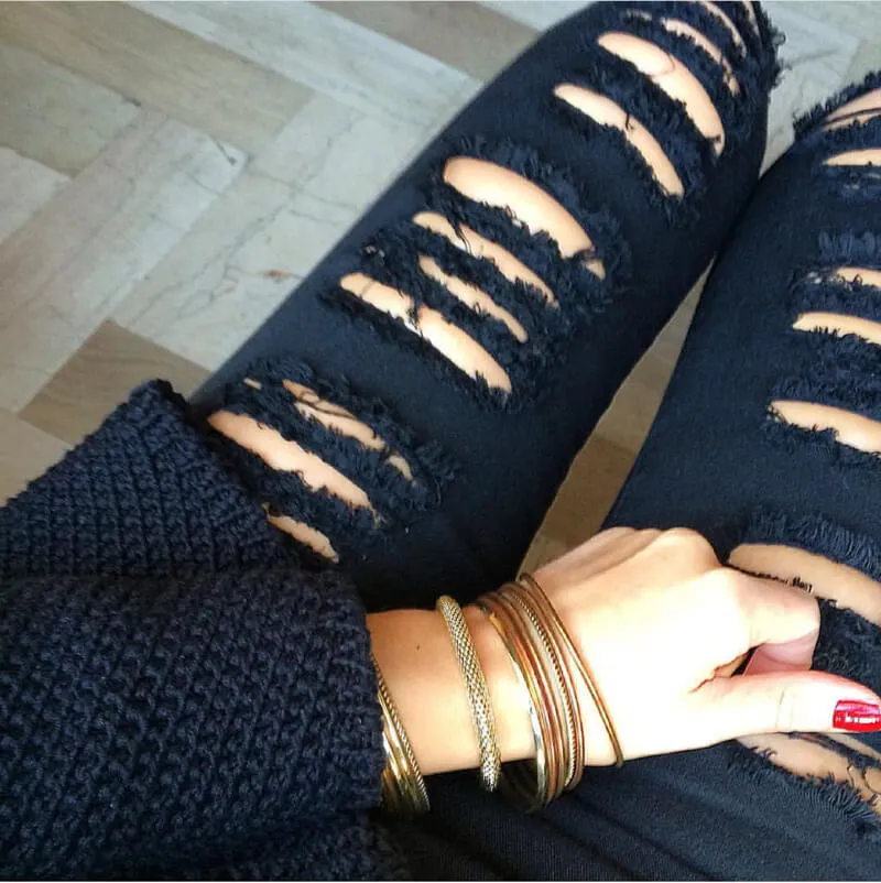 Individuality Women's Ripped Jeans Pencil Pants High Waisted Jeans