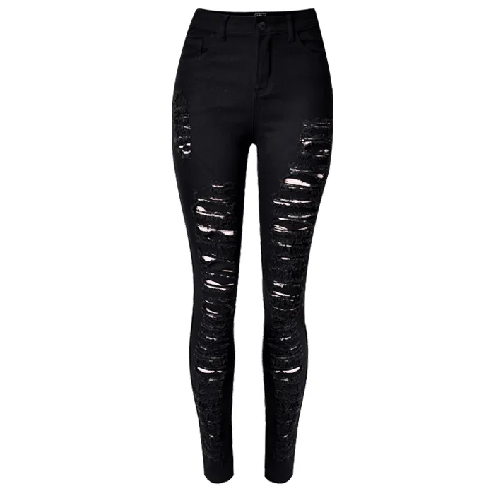 Individuality Women's Ripped Jeans Pencil Pants High Waisted Jeans