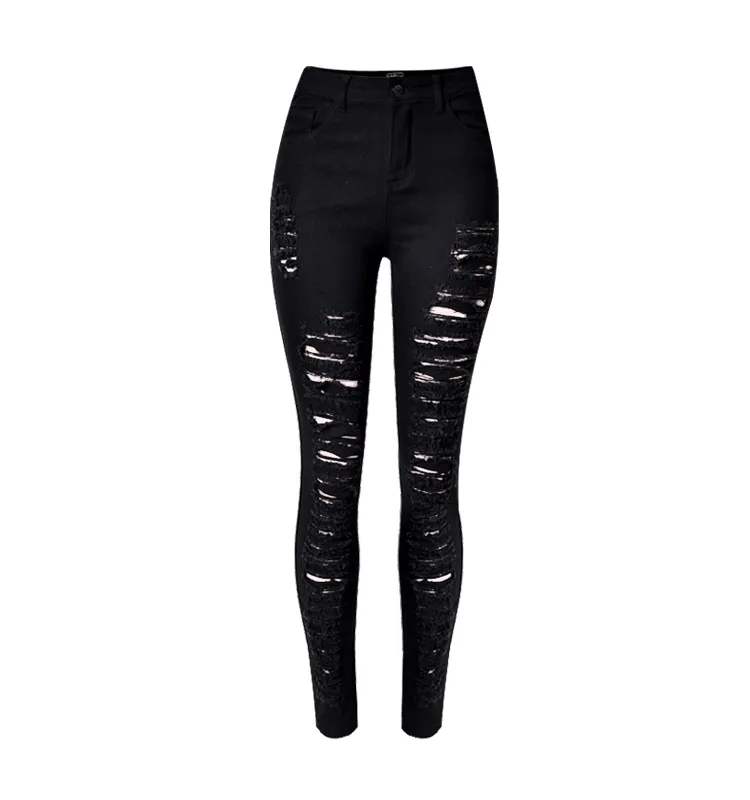 Individuality Women's Ripped Jeans Pencil Pants High Waisted Jeans