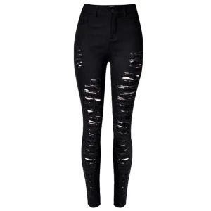 Individuality Women's Ripped Jeans Pencil Pants High Waisted Jeans