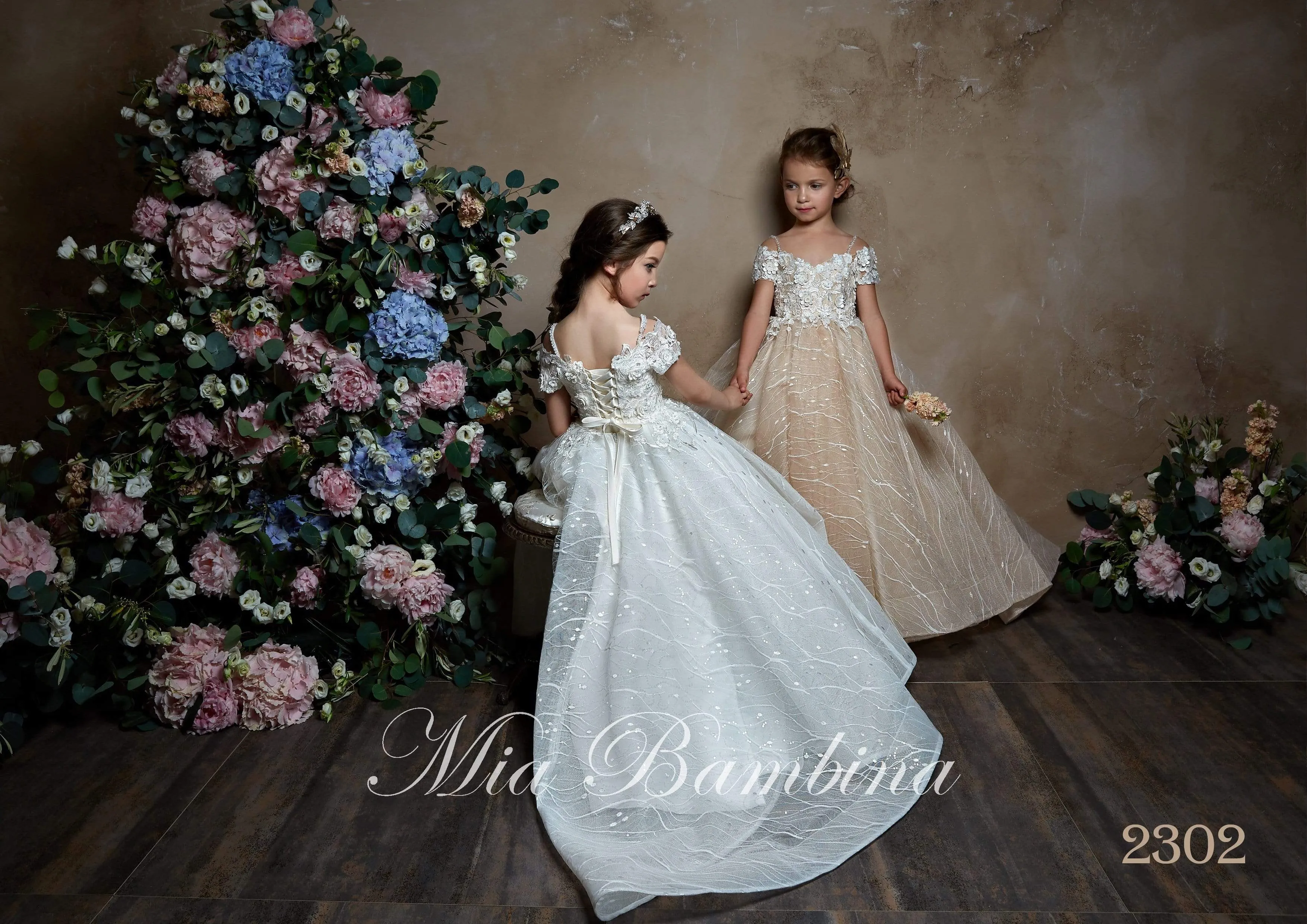 Ivana - Off Shoulder Flower Girl Dress with an Intricate Floral Design