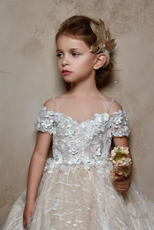 Ivana - Off Shoulder Flower Girl Dress with an Intricate Floral Design