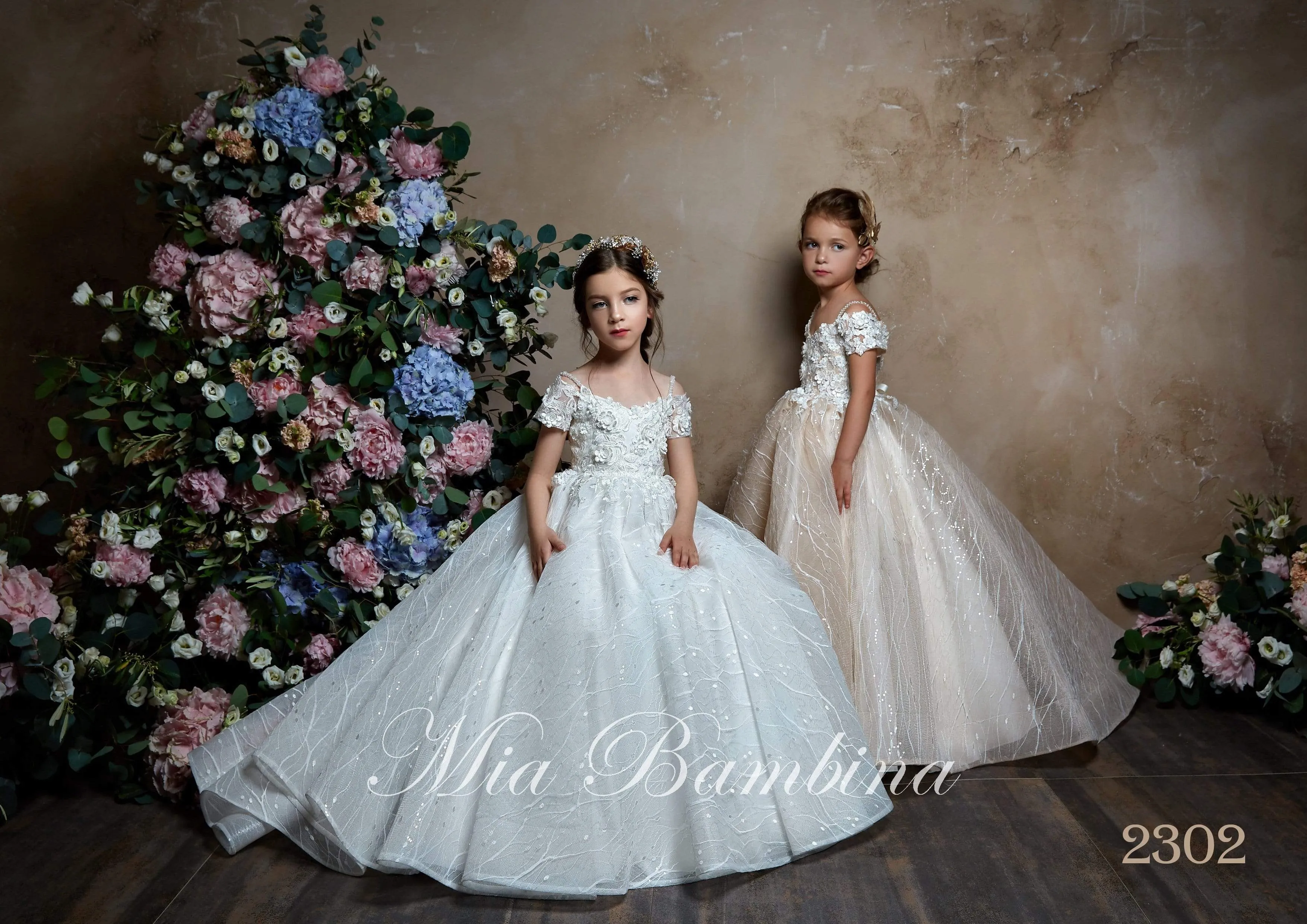 Ivana - Off Shoulder Flower Girl Dress with an Intricate Floral Design