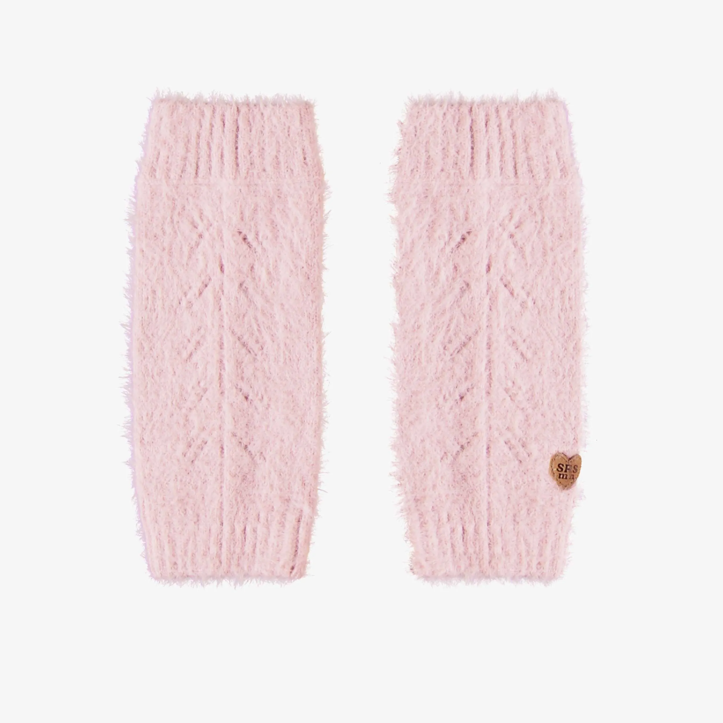 Jambière en tricot rose pâle avec détails ajourés, enfant || Light pink knit leg warmers with openwork details, child