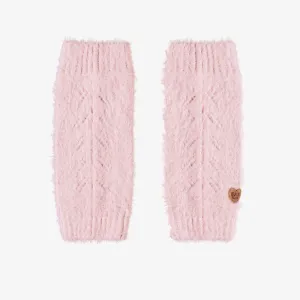 Jambière en tricot rose pâle avec détails ajourés, enfant || Light pink knit leg warmers with openwork details, child