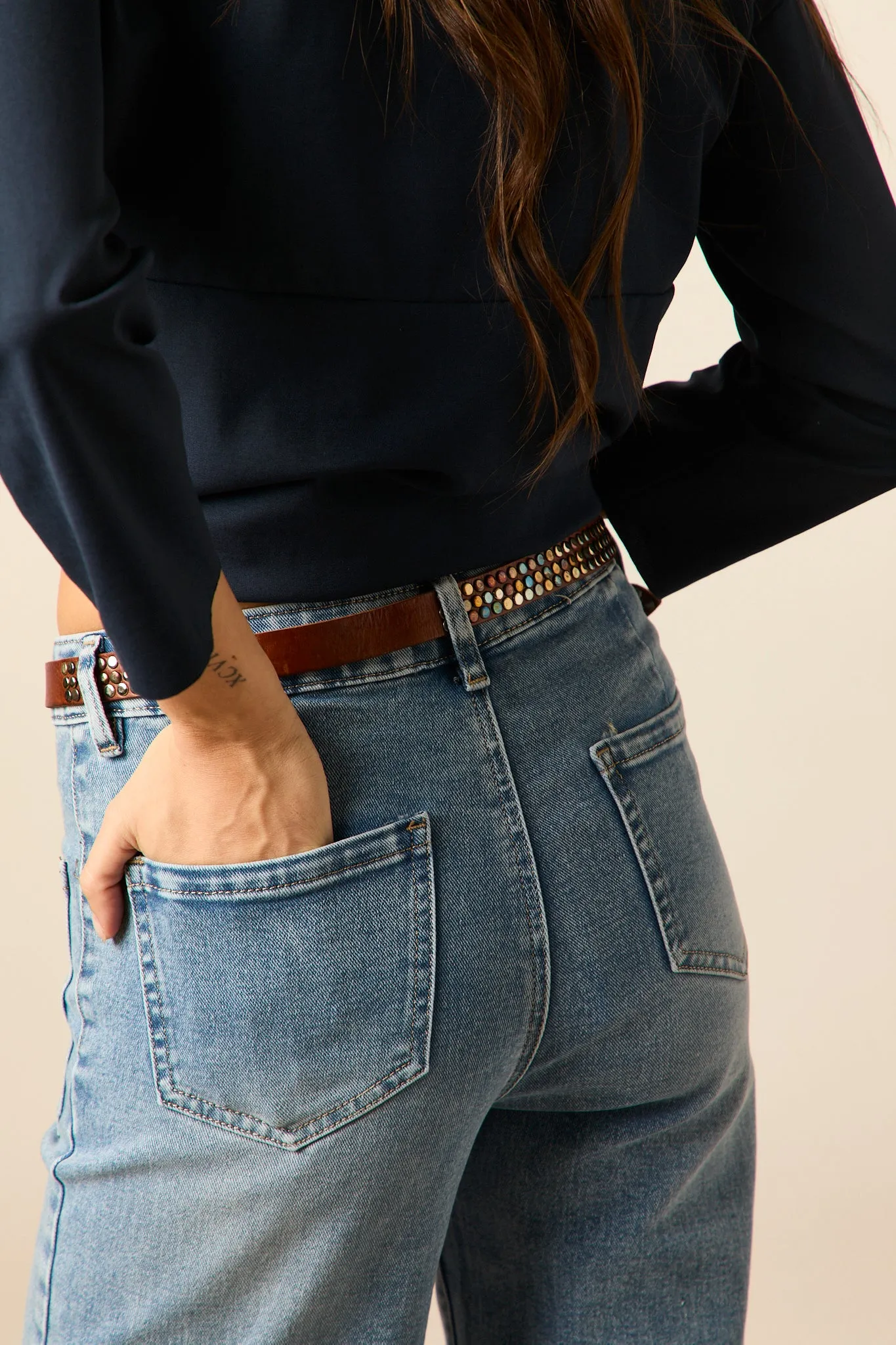 Jeans high waist bolsillos azul