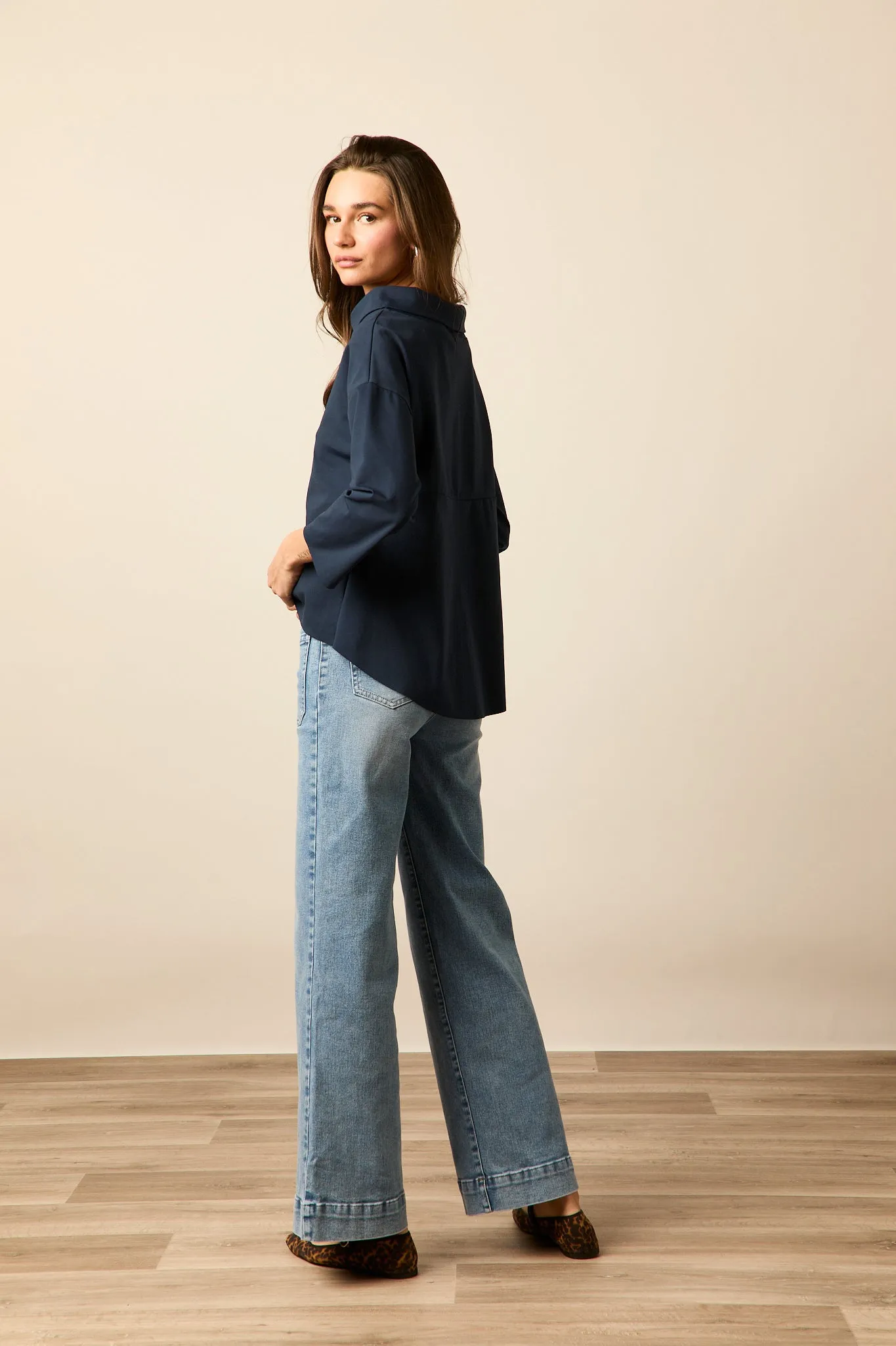 Jeans high waist bolsillos azul