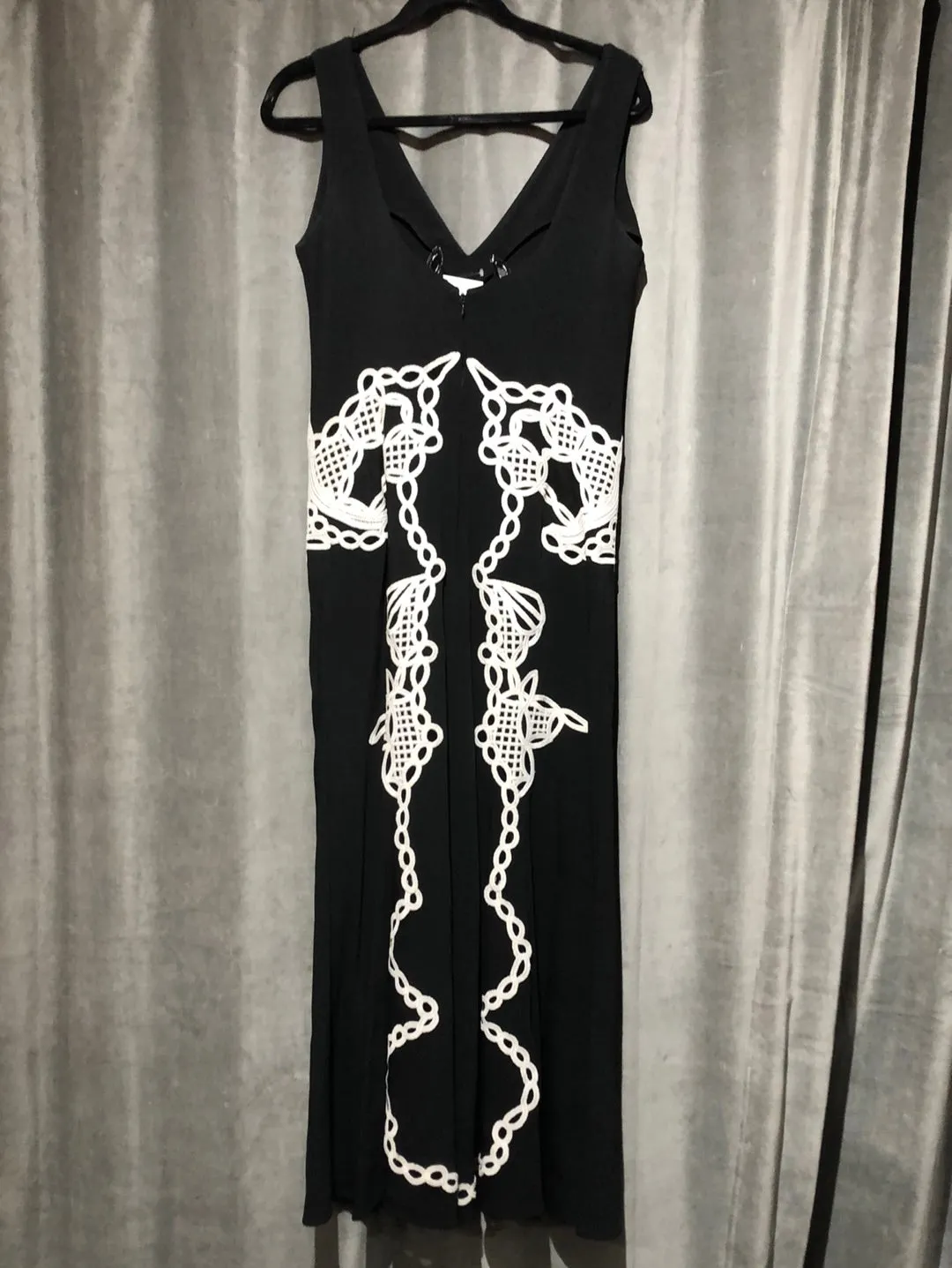 Jonathan Simkhai Black Sleeveless V Neck Maxi Dress with White Large Stitching