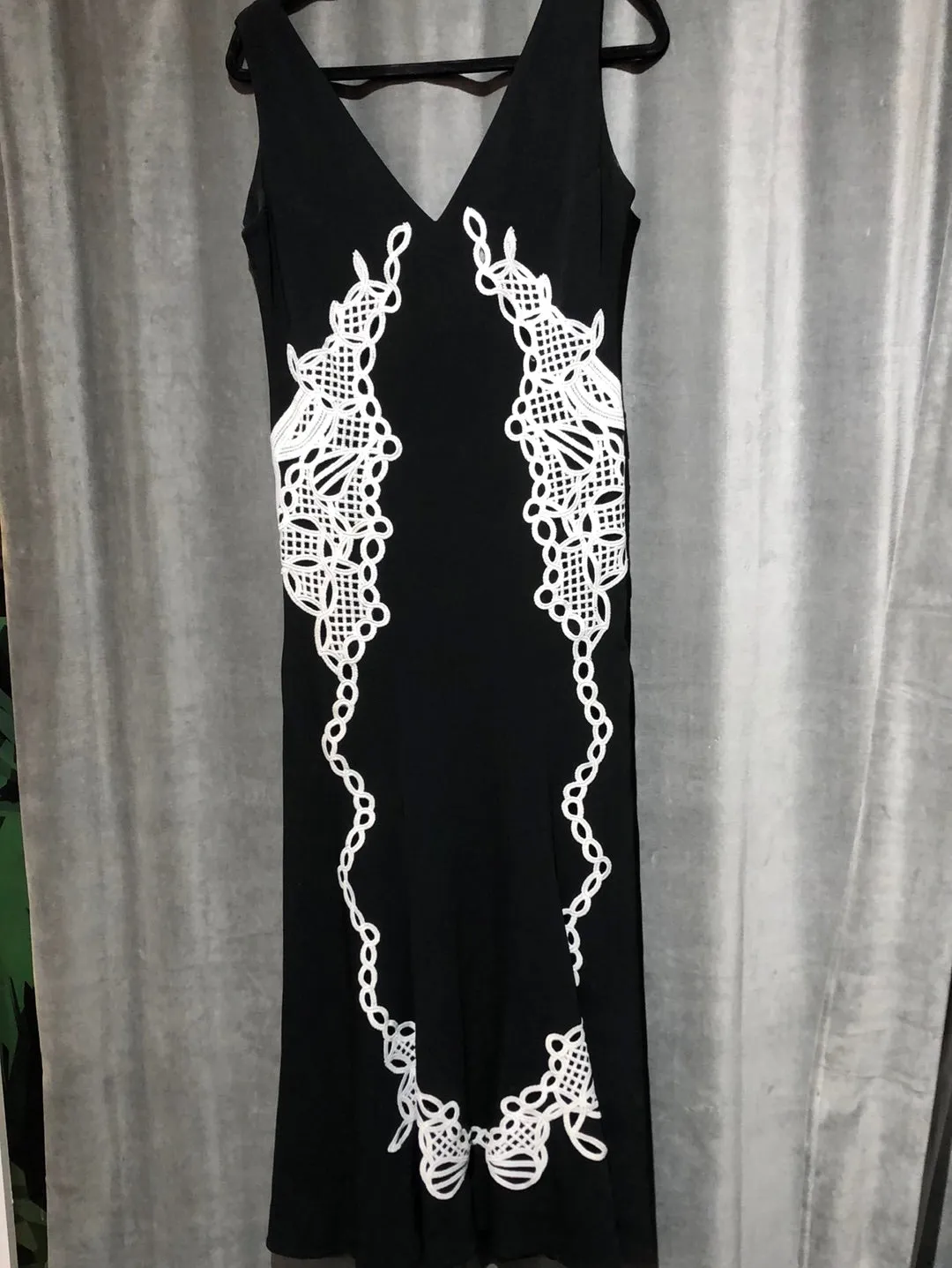 Jonathan Simkhai Black Sleeveless V Neck Maxi Dress with White Large Stitching