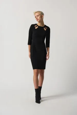 Joseph Ribkoff Black Cutout Detail 3/4 Sleeves Fitted Sheath Dress 233040