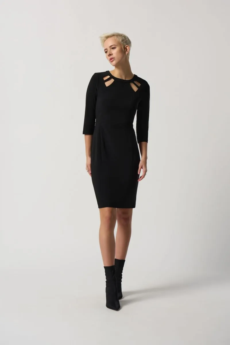 Joseph Ribkoff Black Cutout Detail 3/4 Sleeves Fitted Sheath Dress 233040