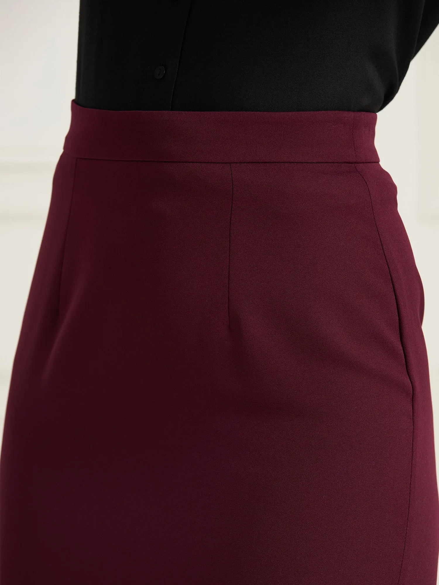 Jubilant Knee Length Pencil Skirt-Burgundy
