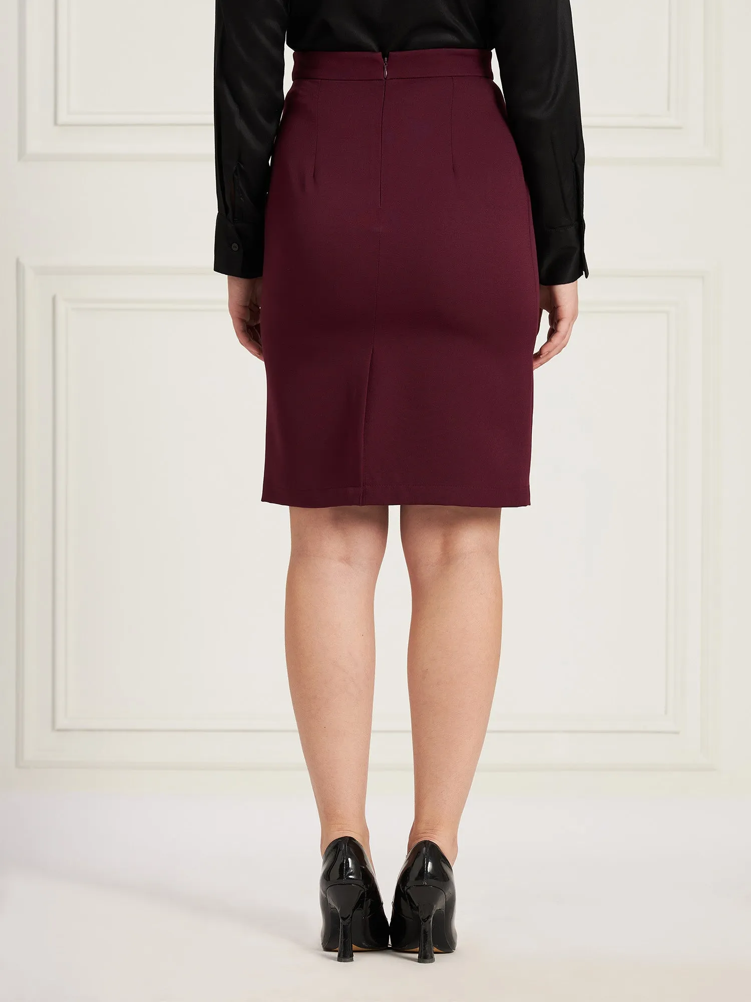 Jubilant Knee Length Pencil Skirt-Burgundy