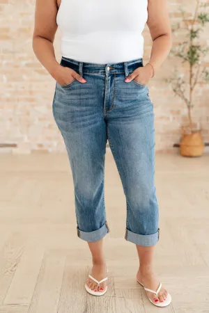 Judy Blue Laura Mid Rise Cuffed Skinny Capri Jeans