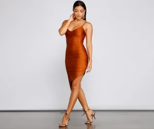 Just Flaunt It Charming Satin Asymmetrical Mini Dress