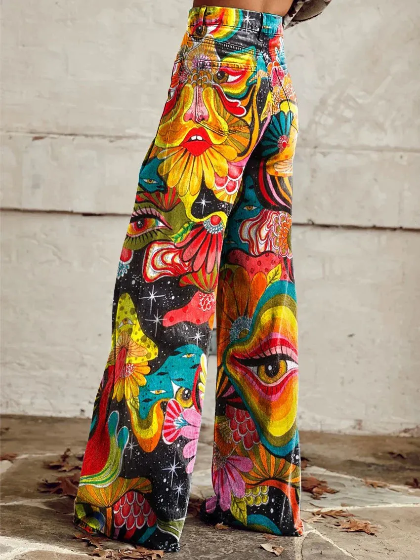 Kaitlyn - Rainbow Art Print Wide Leg Pants