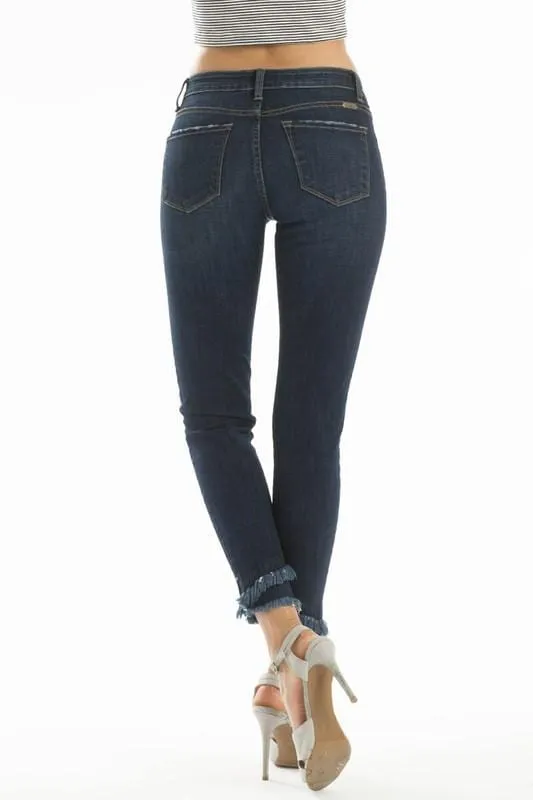 KanCan Double Fringe Split Hem Skinny Jeans