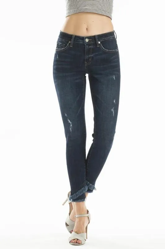 KanCan Double Fringe Split Hem Skinny Jeans