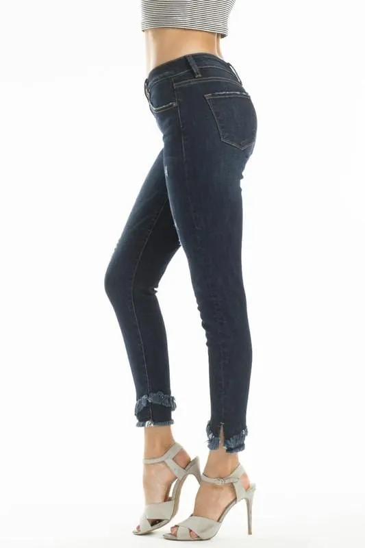 KanCan Double Fringe Split Hem Skinny Jeans