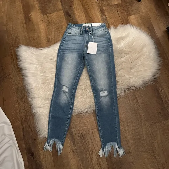KANCAN High Rise Ankle Skinny Frayed Jeans