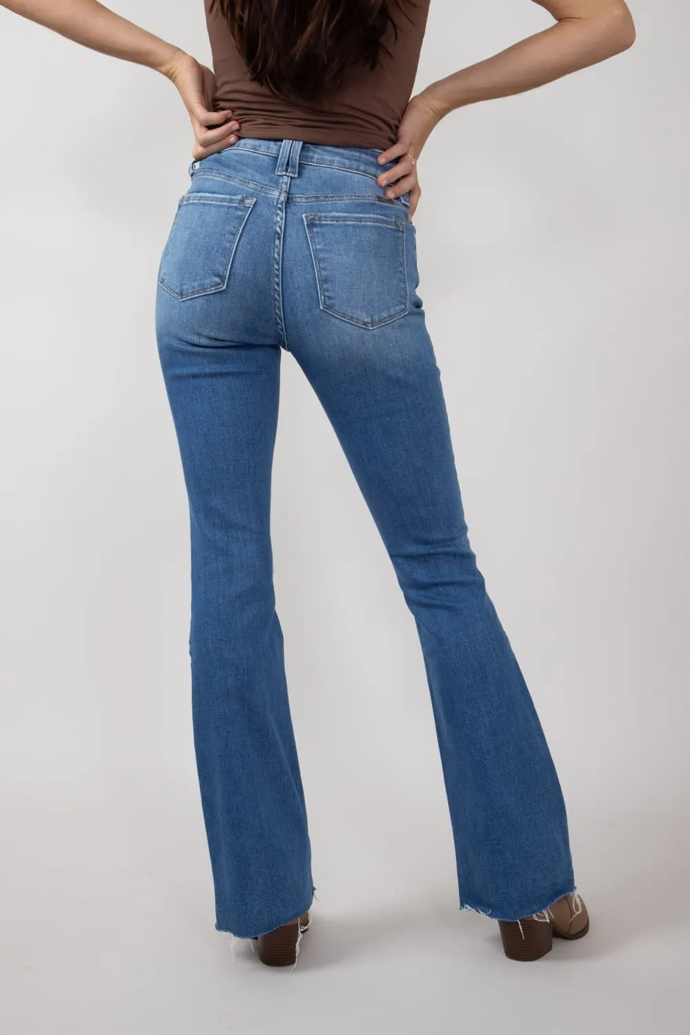 KanCan High Rise Distressed Knee Bootcut Jeans for Women | KC20013M