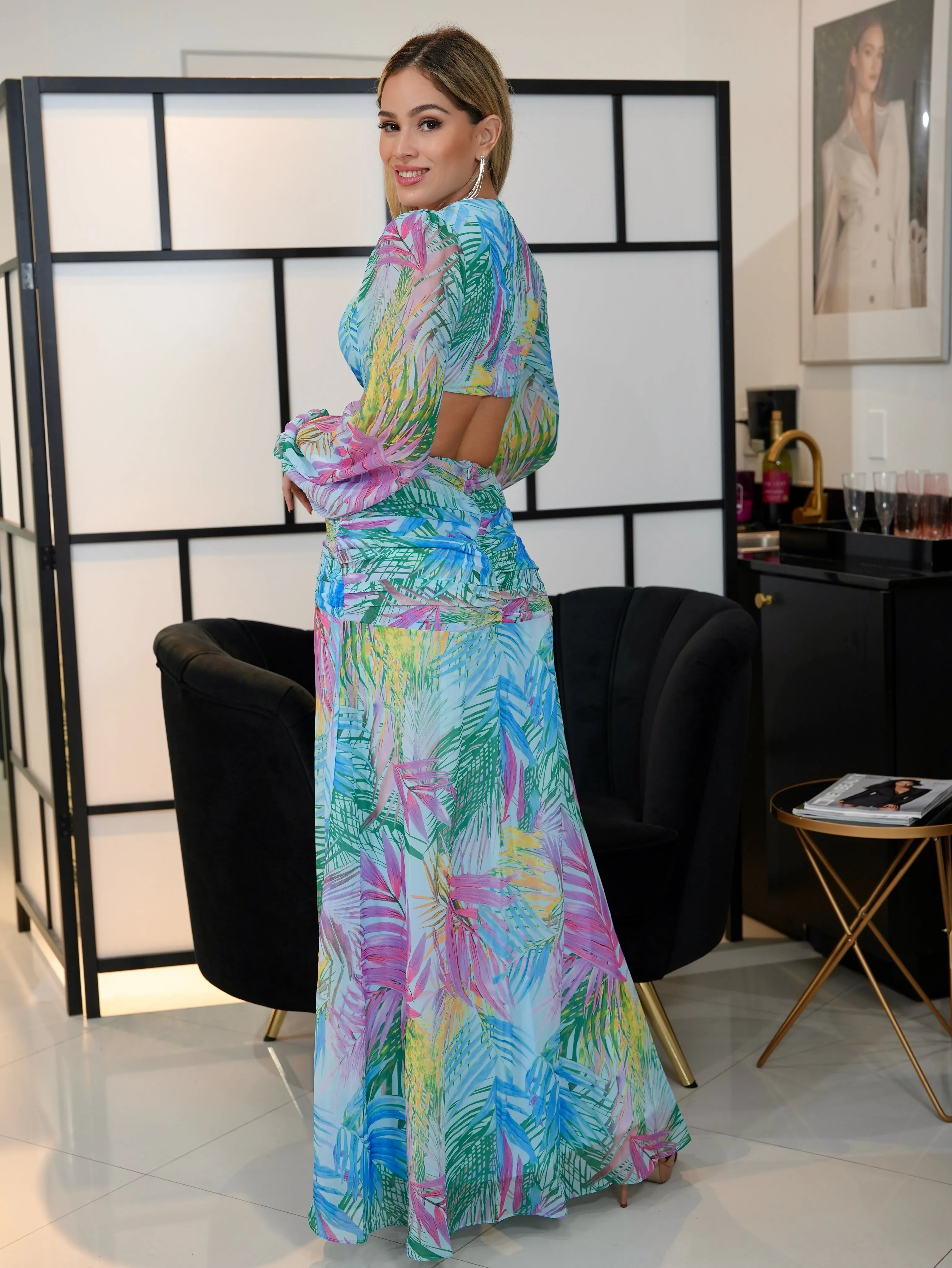 Kelly Palm Print Maxi Dress