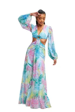 Kelly Palm Print Maxi Dress