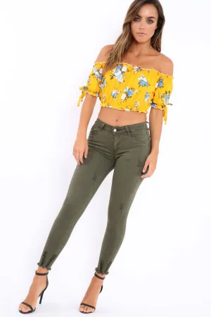 Khaki Distressed Skinny Jeans - Isabellah
