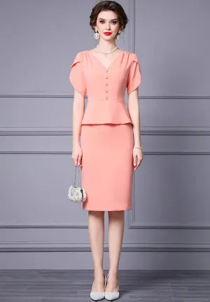 Kimora V-Neck Short sleeved Button Flounced Edge Slim-Fit Hip Wrap Dress