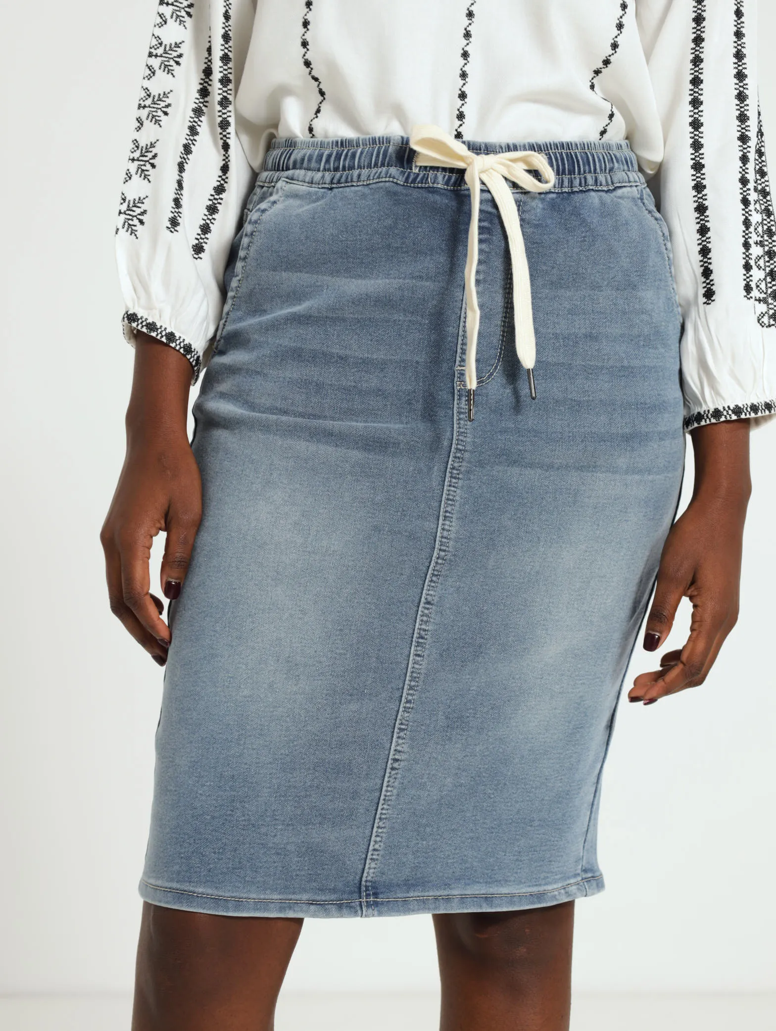 Knit Denim Pencil Skirt - Medium Blue