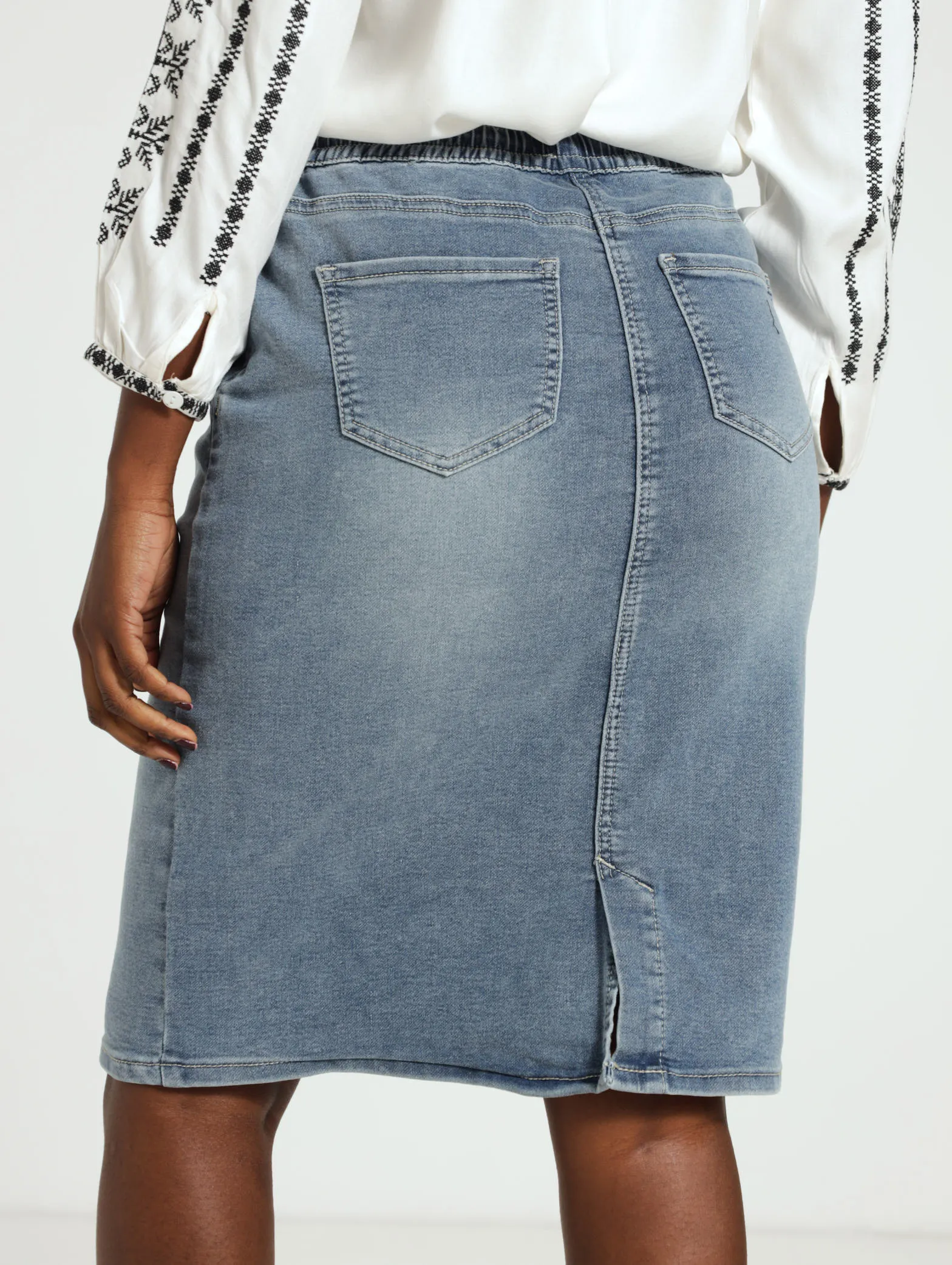 Knit Denim Pencil Skirt - Medium Blue