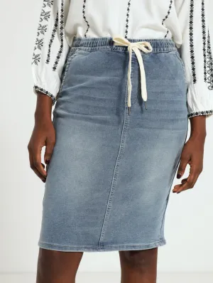 Knit Denim Pencil Skirt - Medium Blue