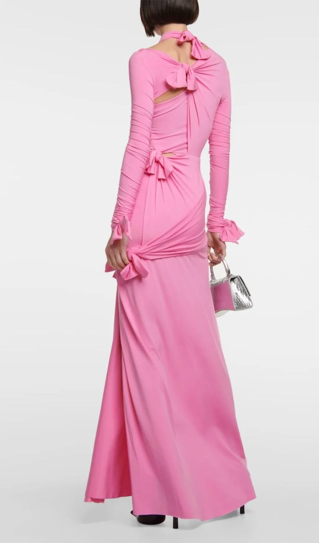 KNOTTED CUTOUT MAXI SLITS GOWN IN PINK