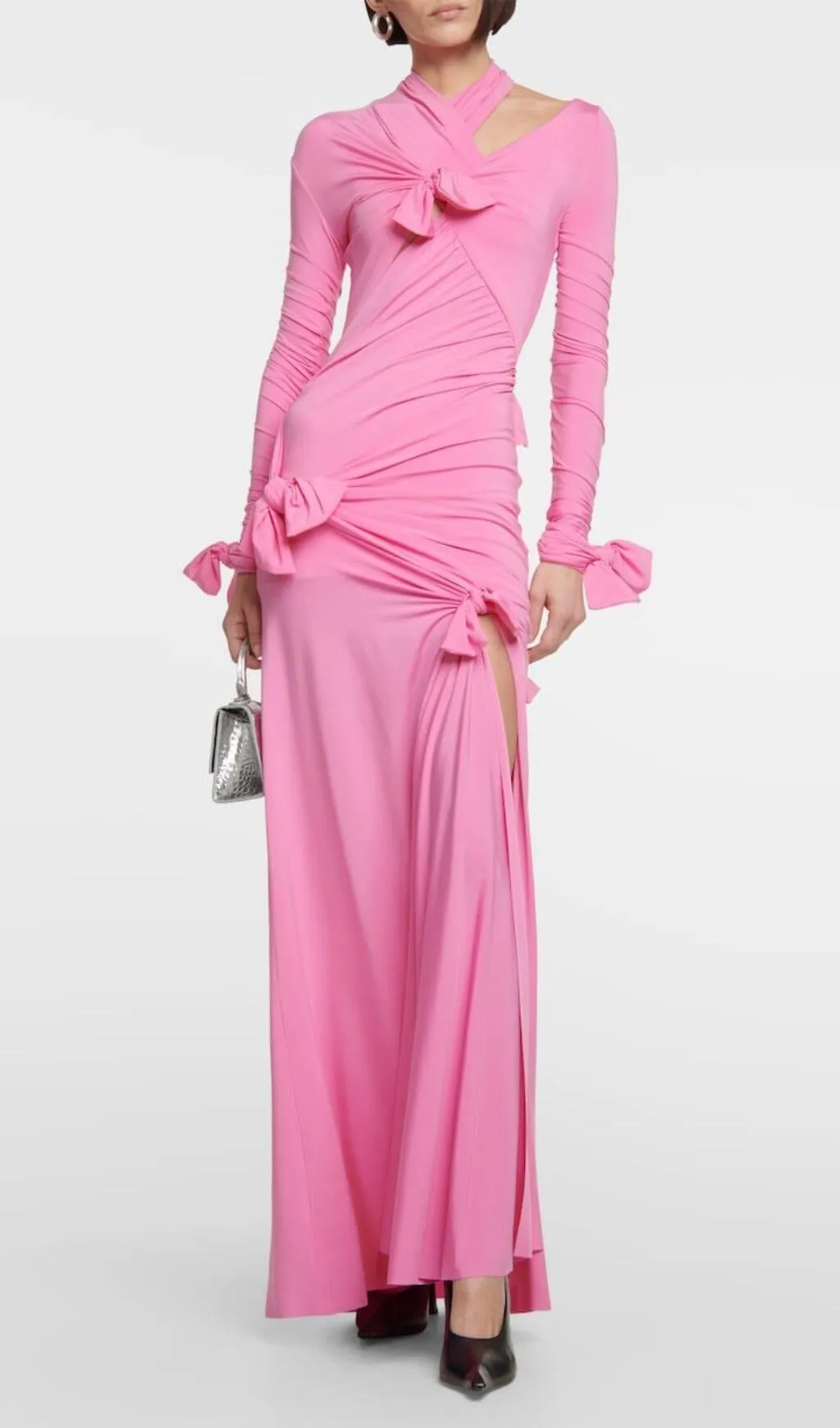 KNOTTED CUTOUT MAXI SLITS GOWN IN PINK