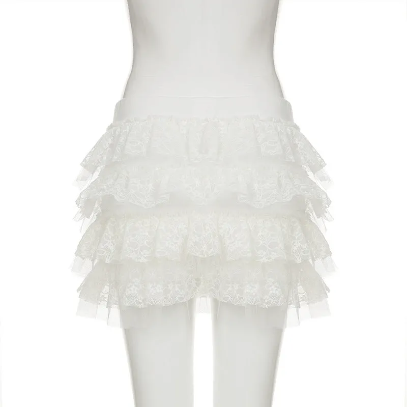 Lace A line ruched mini skirt