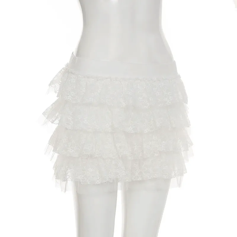 Lace A line ruched mini skirt